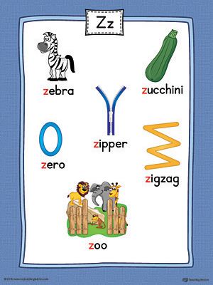 The Letter Z Word List with Illustrations Printable Poster is perfect for students in preschool and kindergarten to learn new words and the beginning letter sounds of the English alphabet. Letter Zz Worksheet, Letter Z Flashcards, Letter Z Activities For Preschool, Letter Z Activities, Letter Z Craft, Z Pictures, Z Words, Letter Z Crafts, Preschool Alphabet Printables