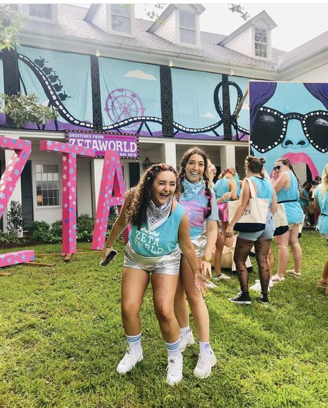 Zetaworld Bid Day | LSU Zeta | Went Zeta | Bid Day 2019 | Astroworld Bid Day | Louisiana ZTA | Zetaworld Zta Philanthropy, Novelty Chair, Unique Bid Day Themes, Sorority Work Week, Philanthropy Shirts, Sorority Girls, Recruitment Shirts, Bid Day Shirts, Sorority Events