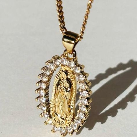 This Elegant Gold-Colored Chain Necklace Features A Delicate Oval Pendant Of Virgin Mary Surrounded By Sparkling Rhinestones. Symbolizing Safety, Love, Healing, And Protection. Great For Layering With Other Necklaces For A Truly Unique Look. Nwot. From Both A Pet Free & Smoke Free Home. Measurements Included In Listing Pictures. Clock Necklace, Perfume Necklace, Taurus Necklace, Rose Choker, Virgin Mary Pendant, Pockets Fashion, Sparkle Necklace, Layered Necklace Set, Heart Choker