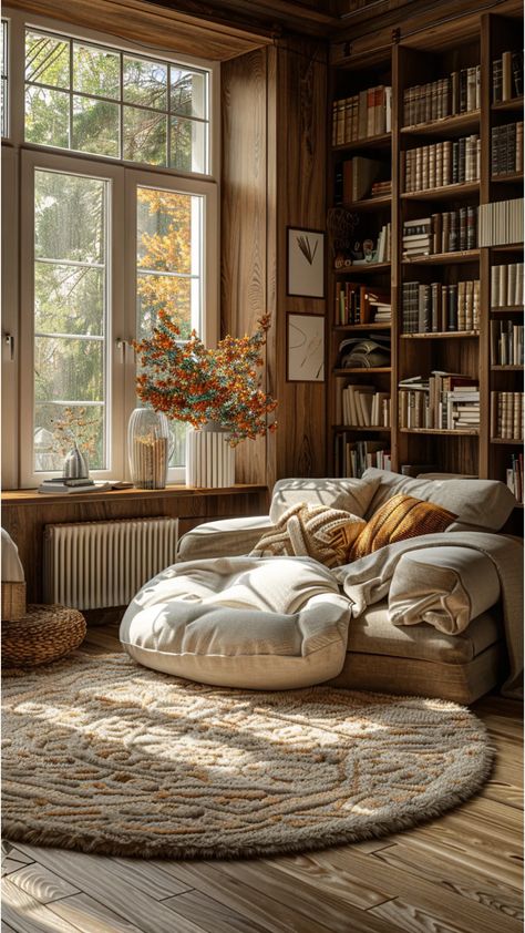 Personal-Mini-Library-New-Updated Home Library Cottage, Cozy Cabin Library, Bedrooms With Library, Cozy Cottage Library, Cottage Home Library, Cozy House Library, Reading Room Inspiration, Library Lounge Room, Spare Room Inspiration