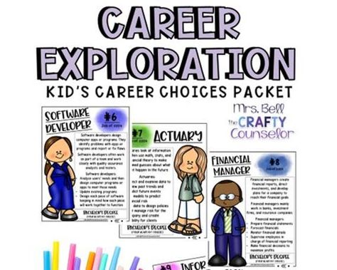 Facilitate career exploration with students with these engaging hands-on career exploration activities! This download includes worksheets, activities, and career exploration printables designed to get your students thinking about future career options. These comprehensive and informative career activities are perfect for career exploration lessons, classroom activities, and even career days! This career exploration resource is designed to help students identify their interests and compatible career options.  Use the included resources to expose students to various careers. Inform students of the educational requirements and skills needed to succeed in each career and better equip students to make career choices that suit their unique skill sets. Included in this Download: Occupational Outl Career Day Ideas, Careers Ideas, Career Activities, Career Development Activities, Community Helpers Lesson Plan, Lesson Plans For Elementary, Career Exploration Activities, Community Helper Lesson, Exploration Activities