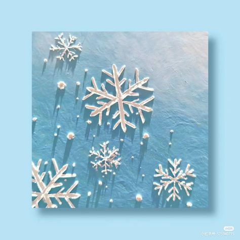 Puffy Paint Snowflakes, Texture Christmas Art, Snowflake Canvas Painting, Oil Pastel Christmas Art, Christmas Canvas Art Easy, Snowflakes Art, Whale Wall Art, Gold Art Painting, Christmas Canvas Art