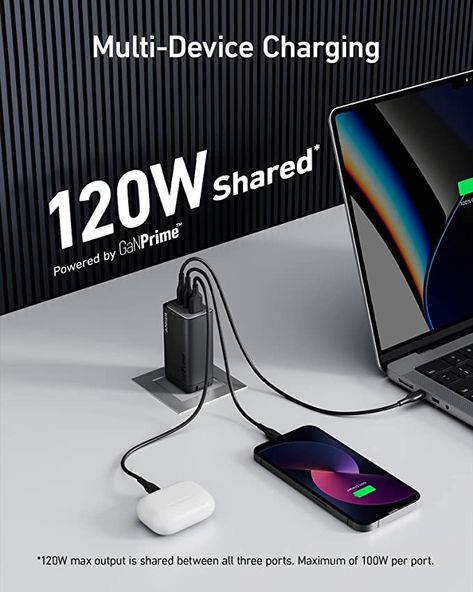 USB C Charger, Anker 737 GaNPrime 120W, PPS 3-Port Fast Compact Foldable Wall Charger for MacBook Pro/Air, iPad Pro, Galaxy S22/S21, Dell XPS 13, Note 20/10+, iPhone 13/Pro, and More Battery Icon, Microsoft Surface Book, Mobile Charging, Dell Xps 13, Watch Charger, Dell Xps, Save Power, Iphone Charger, Portable Charger