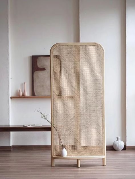 Mid Century Modern Wabi Sabi Wood Cane Panel Privacy Screen Room Divider Panel With Platform - Etsy Mexico Wabi Sabi Wood, Cane Panel, Bedroom Screens, Modern Wabi Sabi, Wall Partition Design, Screen Room Divider, Modern Room Divider, Mid Century Modern Wood, Screen Room