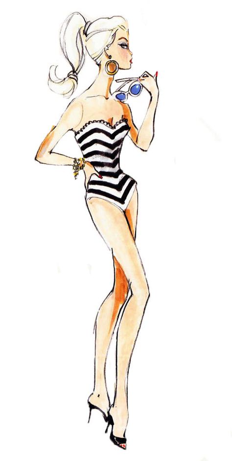 Robert Best, Barbie Fashion Sketches, Barbie Paper Dolls, Fashion Figures, Illustration Sketches, Glamour Fashion, A Drawing, Vintage Barbie, Design Sketch