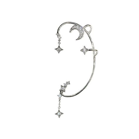 PRICES MAY VARY. NON-PIERCING --This aesthetic moon and star ear cuff earrings have a non-perforated design, worn on the left ear , so even non-perforated ears can be worn for great convenience . ADJUSTABLE-- This dainty moon and star ear cuff earrings are very easy to adjust, you can easily adjust according to the ear cartilage, easy to put on and take off. MATERIAL-- Copper + Crystal. Nickel-Free, The copper material is soft, easy to adjust, light weight and comfortable to wear. shiny crystal, Crawler Earrings, Ear Cuff Earrings, Crawlers Earrings, Moon And Star Earrings, Nickel Free Earrings, Ear Cuff Earings, Aesthetic Cute, Moon And Star, White Gold Earrings