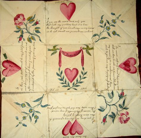 This image by Nancy Rosin (2007) from victoriantreasury.com � is of a puzzle purse dated February 14, 1816! By clicking on the link, you can read about these wonderful puzzle purses, and how and why they were made. (Sweethearts exchanged them as early as the 1790s.) Happy Valentine’s Day to all my re Puzzle Purse, Valentines Puzzles, Valentine History, Victorian Valentines, Hearts And Flowers, My Funny Valentine, Love Token, Paper Heart, Vintage Valentines