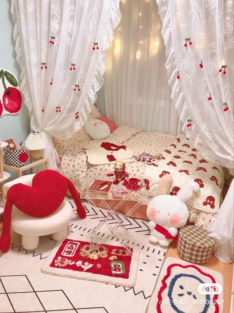 Red Coquette Bedroom, Americana Coquette, Fresh Room, Small Room Makeover, I Pad, Coquette Room, Snow Bunny, Small Bed, Room Apartment