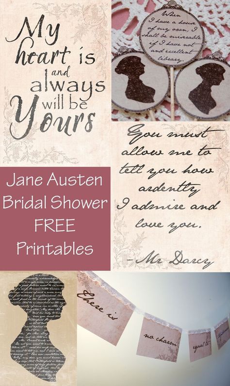 Bookish Party Ideas, Free Bridal Shower Printables, Jane Austen Wedding, Shower Quotes, Party Quotes, Jane Austen Quotes, Shower Gift Ideas, Jane Austin, Jane Austen Books