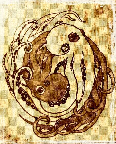 Yin and Yang Octopus Octopus Pyrography, Octopus Swimming Drawing, Octopus Tentacles Painting, Octopus Tentacles Illustration, Trippy Octopus, Octopus Decor, Octopus Tattoos, Yin Yang Tattoos, Octopus Tattoo