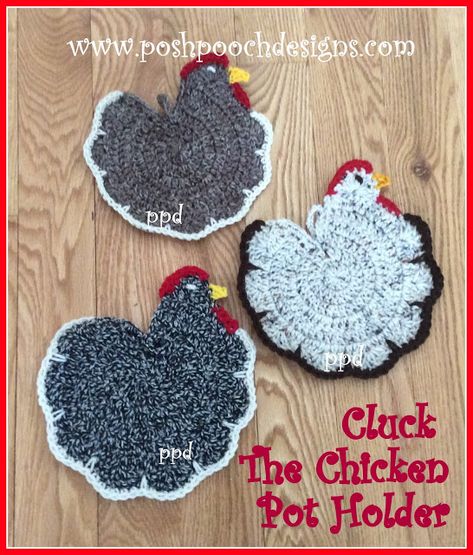 Posh Pooch Designs Dog Clothes: Cluck, The Chicken Pot Holder | Posh Pooch Designs Chicken Potholder Pattern, Chicken Pot Holder, Potholder Patterns Free, Chicken Potholder, Motif Mandala Crochet, Crochet Pot Holders Free Pattern, Crochet Elephant Pattern, Crochet Potholder Patterns, Crochet Hot Pads