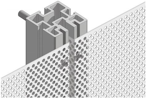 Perforated Mesh Mounting System Download installation guide for Perforated Mesh Mounting System. (PDF) Projects using this installation technique Metal Panels Facade, Perforated Metal Panel, Expanded Metal Mesh, Cladding Design, Facade Panel, Car Parks, Metal Facade, Facade Material, Facade Cladding