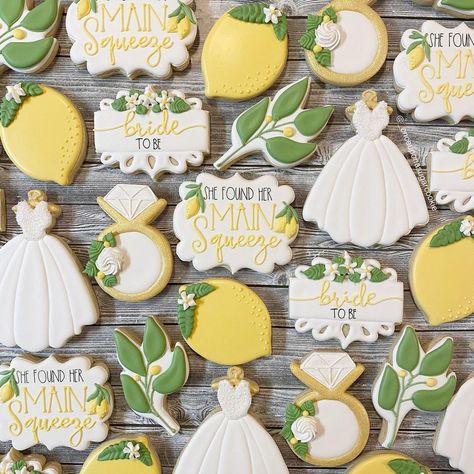 Once Upon A Sugar Cookie on Instagram: ““She found her main squeeze.”🍋 One of my most favorite bridal orders ever! I love the lemon theme! • • • • • • #cookies #sugarcookies…” She Found Her Main Squeeze Bridal Shower Cookies, Main Squeeze Bridal Shower Desserts, Lemon Bridal Shower Cookies Decorated, Found Her Main Squeeze Cookies, Main Squeeze Cookies Decorated, She Found Her Main Squeeze Bridal Party Cookies, She Found Her Main Squeeze Engagement Party, Bridal Shower Ideas Themed Summer, Lemon Themed Bridal Shower Cookies