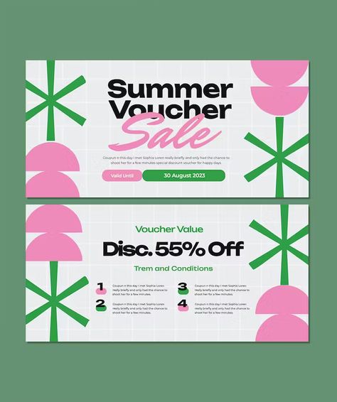 Coupon Graphic Design, Discount Voucher Design, Voucher Design Coupon, Voucher Design Ideas, Giveaway Design, Gift Voucher Design, Mailer Design, Voucher Design, Summer Banner