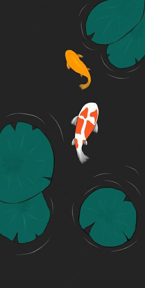 Koi Fish In Pond, Fish In Pond, Koi Art, Moms Birthday, Fish Illustration, Minimal Wallpaper, Fish Wallpaper, Japon Illustration, Lock Screens