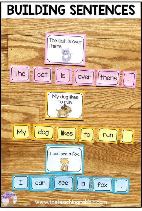 Teach your students to build simple sentences with these word and picture cards! Great for kindergarten literacy centers or indepedent work! Reading Sentences For Kindergarten, Simple Sentences Activities, Sentence Building Kindergarten, Kindergarten Literacy Centers, Building Sentences, Sentence Building Activities, Sentence Writing Activities, Making Sentences, Sentence Activities