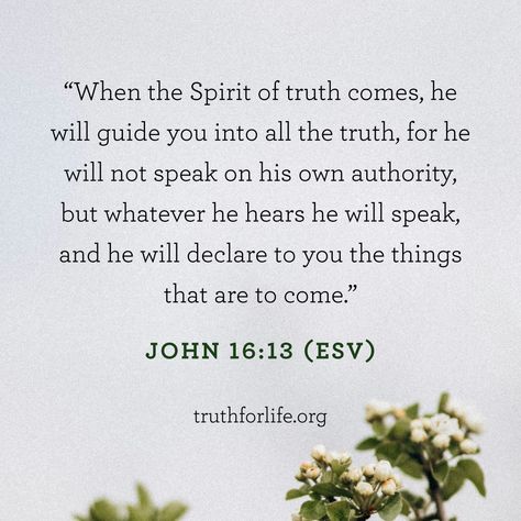 "When the Spirit of truth comes, he will guide you into all the truth, for he will not speak on his own authority, but whatever he hears he will speak, and he will declare to you the things that are to come." (John 16:13 ESV) Listen to today's program at the link in our bio. #AlistairBegg #TruthForLife John 16 13, Spirit Of Truth, The Spirit, The Things, The Truth, Things That, Quick Saves