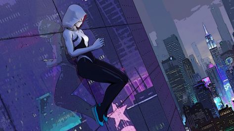 Gwen Wallpaper, Spiderman And Gwen, Spiderman Gwen Stacy, Gwen Spiderman, Spider Gwen Art, Spiderman And Spider Gwen, Marvel Spider Gwen, Wallpaper Matching, Into The Spiderverse