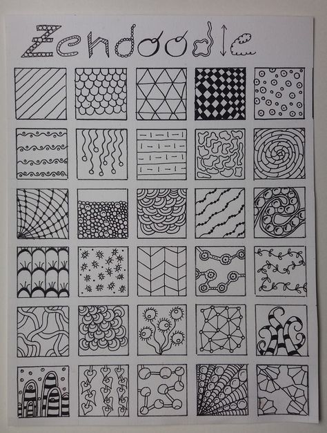 Zen Doodle pattern ideas Squiggly Doodles, Simple Zentangle Patterns, Zantangle Art, Easy Zentangle Patterns, Pattern Design Drawing, Zen Doodle Patterns, Zentangle Artwork, Doodle Art Journals, Zen Doodle Art