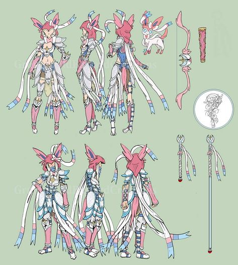 Mecha Outfit, Design, Sylveon Gijinka, Pokemon Gijinka, Costume Design, Pokemon, Humanoid Sketch, Anime, Art