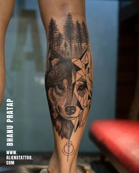 Wolf Tattoo Forearm, Aliens Tattoo, Calf Tattoo Men, Geometric Wolf Tattoo, Wolf Tattoos Men, Forearm Band Tattoos, Geometric Wolf, Tattoo Meanings, Omerta Tattoo