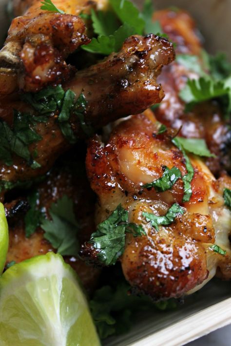 Honey Glazed Cilantro Lime Wings - Cooking with Books Lime Wings, Cilantro Butter, Key Lime Recipes, Rotisserie Chicken Recipes Leftover, Chicken Wing Recipe, Lime Glaze, Wing Recipe, Cilantro Chicken, Lime Recipes