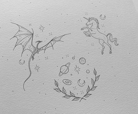 Mini Unicorn Tattoo, Unicorn And Dragon, Unicorn Tattoo, Forest Tattoo, Unicorn Tattoos, Forest Tattoos, The Last Unicorn, Jennifer's Body, Tattoo Outline