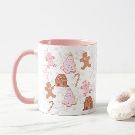 Glass Mug Aesthetic, Pink Christmas Mugs, Pink Christmas Mug, Christmas Mugs Aesthetic, Christmas Ceramic Mug, Merry Pinkmas, Painting Mugs, Brr Basket, Xmas Mugs