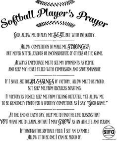 A Softball Players Prayer Softball Prayer, Softball Coach Quotes, Softball Cross, Softball Chants, Softball Room, Softball Memes, Sports Quotes Softball, Softball Cheers, Softball Workouts