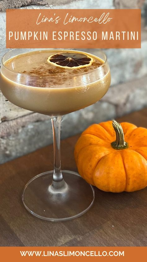 This easy homemade pumpkin spice espresso martini is made with Lina's creamy limoncello for the perfect fall combination. Creamy Limoncello, Thanksgiving Recipes Drinks, Limoncello Recipe, Espresso Martini Recipe, Fall Cocktail, Pumpkin Sauce, Homemade Pumpkin Spice, Thanksgiving Drinks, Mixed Drinks Alcohol