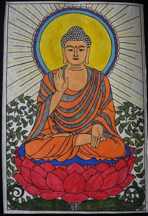 Madhubani Designs, God Drawings, Herbalife Tips, Warli Paintings, Painting Buddha, Mithila Art, Buddha Art Drawing, Modern Art Canvas Painting, Kalamkari Painting