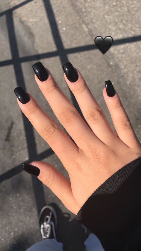 Black Nails Plain Simple, Plain Black Gel Nails, Black Coffin Short Nails, Plain Black Nails Short, Black Nails Short Acrylic, Simple Short Black Nail Ideas, Black Plain Nails, Black Nails Plain, Plain Black Acrylic Nails