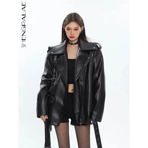 Just found this amazing item on AliExpress. Check it out! $59.23 35％ Off | SHENGPALAE Black Streetwear PU Leather Jacket Motorcycle Overcoat Women's Tops 2023 Spring Autumn New Arrivals Y2k Clothes 5R851 Motorbike Fashion, Female Leather Jacket, Bi Fashion, Fashion Pose, Fall Outerwear, Outfit Korean, Pu Leather Jacket, Women Overcoat, Push Ups