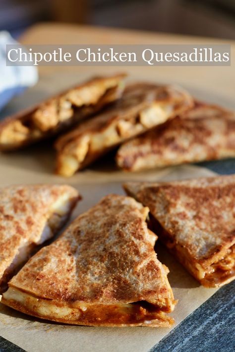 The chipotle sauce for these chicken quesadillas is STAND OUT. It is smokey, spicy, savory and tangy all in one. Frying the quesadillas in the pan on both sides means that you get a crispy tortilla and melty cheese on the inside. Guacamole Chicken, Chicken Quesadilla Recipe, Chicken And Cheese, Burnt Food, Cheese Quesadilla, Chipotle Sauce, Quesadilla Recipes, Chipotle Chicken, Melty Cheese