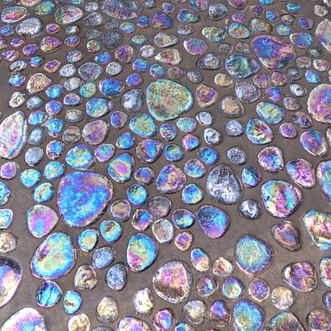 iridescent Pebble Tiles Seamless Texture #Pebble, #iridescent, #Tiles, #Texture Iridescent Tiles Kitchen, Iridescent Bathroom Tiles, Iridescent Bedroom, Iridescent Tile Bathroom, Irridescent Tile, Iridescent Bathroom, Dream Showers, Fairy Bathroom, Purple Kitchen Designs