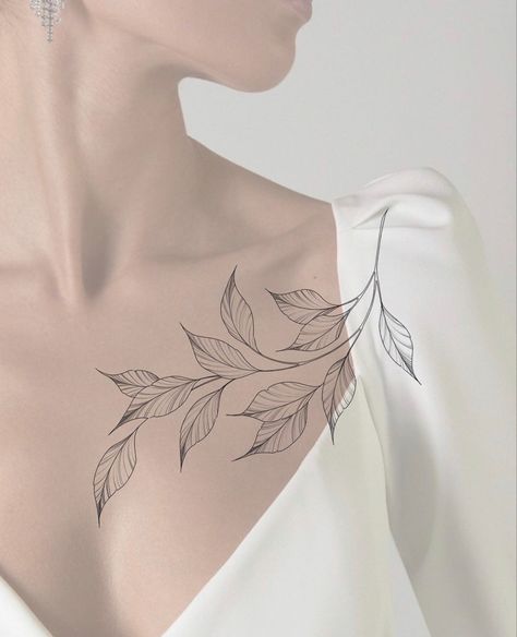 Chest Leaf Tattoo, Leaves Chest Tattoo, Butter Tattoo, Tattoo Lotion, Sleeves Tattoos, Tattoo For Mom, Mujeres Tattoo, Green Tattoos, Simple Tattoos For Women