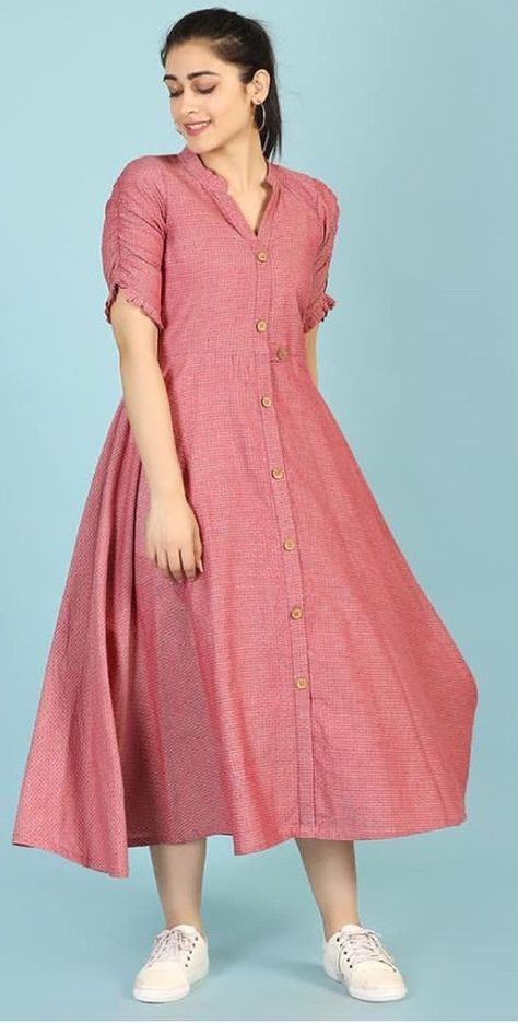 Cotton Plain Kurti Designs, Straight Long Kurta With Pants, Ladies Kurti Designs Style, Plain Colour Kurti Designs, Frock Pattern Kurti Design, Women's Fashion Kurti Design, New Trendy Kurti Designs Cotton, Cotton Frock Neck Design, Shirt Style Kurta For Women