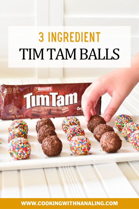 Tim Tam Balls on tray Tim Tam Slice Recipes, Tim Tams Recipe, Timtam Balls 3 Ingredients, Tim Tam Recipe, Tim Tam Balls, Choc Truffles, Tim Tam Cheesecake, Dessert Balls, Summer Baking Recipes