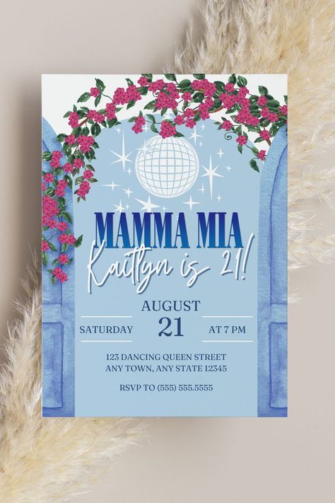 Mamma Mia Party Theme | Mamma Mia Invitation Template | Mamma Mia Bachelorette | Mamma Mia Party Invitations | 21st Birthday Invitation Template | Mamma Mia Hen Party | Editable Birthday Invitation | Digital Birthday Invitations Mamma Mia Bday Invitation, Mamma Mia Party Inspiration, Mamma Mia Inspired Birthday Party, Mama Mia Invitation Template, Mamma Mia Themed Sweet 16, Mamma Mia Centerpieces, Mama Mia Themed Wedding, Greece Birthday Theme, Mama Mia Inspired Party