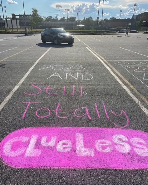 Clueless Senior Parking Spot, Senior Parking Space Taylor Swift, Funny Parking Spots, Senior Parking Space Ideas Chalk, Senior Parking Spot Ideas Girly, Senior Parking Space Ideas 2024, Student Parking Spot Ideas, Pink Parking Spot Painting, Music Senior Parking Spots