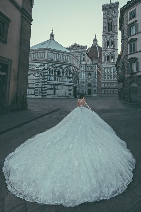 Huge Gowns Princesses, Craziest Wedding Dresses, Wedding Dresses Extra Long Train, Extra Long Wedding Dress Train, Big Wedding Gowns Princesses, Really Big Wedding Dress, Long Train Ball Gown Wedding Dress, Big Wedding Dresses Ball Gown Long Train, Wedding Gown With Long Train