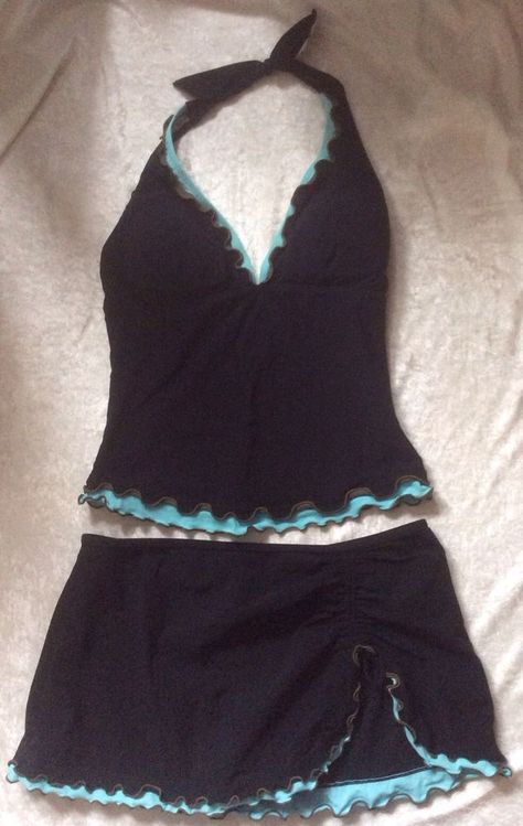 , Black Tankini Bathing Suit, Tankini Swimsuits Aesthetic, Y2k Tankini Aesthetic, Modest Cute Swimwear, Tankini Swimsuits For Women Aesthetic, Cute Tankini Bathing Suits, Swim Skirt Outfits, 2000s Tankini, Scene Swimsuit