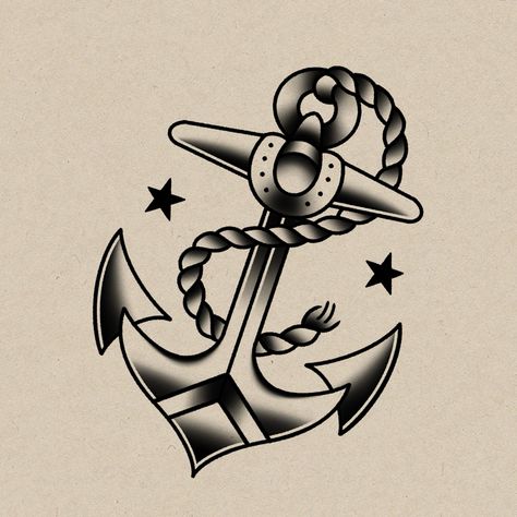 Trad Anchor Tattoo, Old School Tattoo Anchor, Old School Black And White Tattoo, American Traditional Anchor, Traditional Tattoo Design Old School, Traditional Tattoo Art Black And White, Oldschool Tattoo Black, American Traditional Tattoos Black And White, Traditional Flash Tattoo Ideas