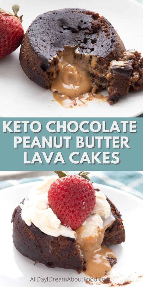 What could be better than melty peanut butter oozing out of a tender chocolate cake? Only the fact that it's totally keto friendly! This amazing keto peanut butter lava cake has only 4g net carbs per serving. So you can afford to indulge! Keto Lava Cake Recipe, Keto Canolli, Peanut Butter Lava Cake, Keto Lava Cake, Carolyn Ketchum, Keto Cakes, Keto Peanut Butter, Ketogenic Desserts, Food Keto