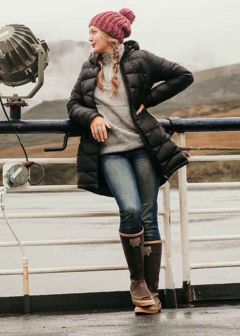 Alaskan Style Fashion, Winter In Alaska Outfits, Womens Xtra Tuff Boots Outfits, Alaska Fashion Winter, Marine Layer Outfit, Alaskan Outfits Winter, Alaska Street Style, Anchorage Alaska Winter Outfits, Alaska Style Outfits