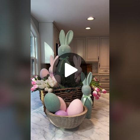 Did you secure the bunnies? Now what? #diyproject #diyeasteregg #diyea... | TikTok Flocked Bunnies, Fall Front Porch Ideas, Basket Centerpieces, Vase Crafts, Diy Gifts For Kids, Easter Flowers, Diy Crafts For Kids Easy, Cork Crafts, Easter Tree