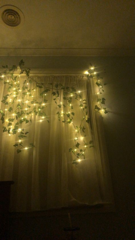 Curtain Lights Aesthetic, Cute Curtain Lights Mushroom, Fairy Lights Forest Aesthetic, Net Curtain With Fairy Lights, Window Curtain Fairy Lights, Fairy Room Curtains & Drapes, Curtain Lights, Twinkle Lights, Fairy Lights