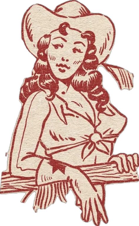 Cowboy Vintage Art, Vintage Comics Women, Cowgirl Reference, Vintage Cowboy Tattoo, Vintage Cowgirl Tattoo, American Trad Cowgirl, Pinup Tattoo Cowgirl, Cowgirl Flash Art, Western Character Design