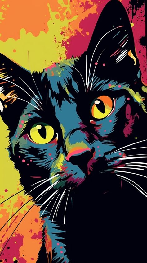 Funny Cat Art Paintings, Cat Pop Art, Pop Art Cat, Cats Art Drawing, Pop Art Animals, Cat Artwork, Art Kits, Cat Painting, Cat Drawing