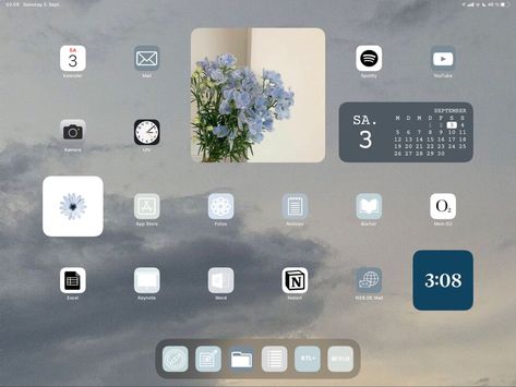 iPad Homescreen IOS 15 ☁️ blue soft background #zicxa-photos #zicxa #images #background #wallpaper #freepik #shutterstock #VN Ipad Ios 16 Lockscreen, Aethstetic Ipad Layout, Ipad 10 Homescreen Ideas, Ipad Homescreen Ideas Blue Beige, Ipad Screen Inspiration, Ipad Wallpaper Aesthetic Ios 16, Minimalistic Ipad Homescreen, Wallpaper Ipad Asthetic, Custom Ipad Homescreen Ideas